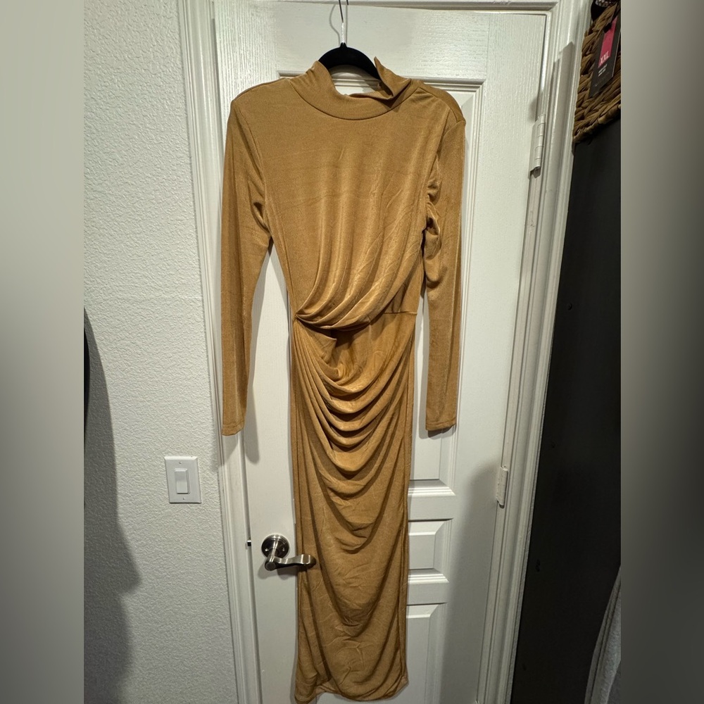Elegant Tan Long Sleeve Dress